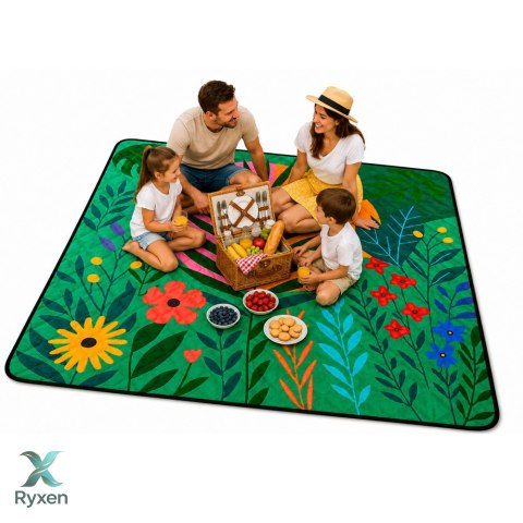 Koc Piknikowy Plażowy Turystyczny Mata Rośliny Kolorowa 100x150 cm LEAN