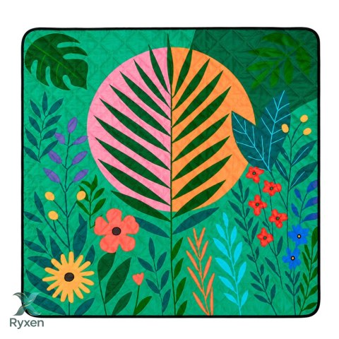 Koc Piknikowy Plażowy Turystyczny Mata Rośliny Kolorowa 100x150 cm LEAN