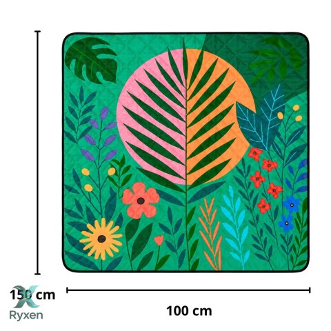 Koc Piknikowy Plażowy Turystyczny Mata Rośliny Kolorowa 100x150 cm LEAN