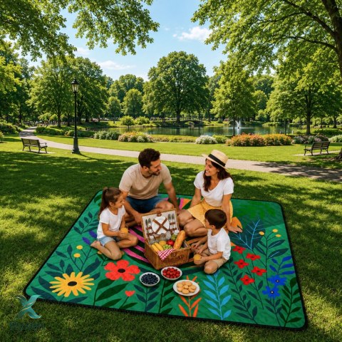 Koc Piknikowy Plażowy Turystyczny Mata Rośliny Kolorowa 100x150 cm LEAN