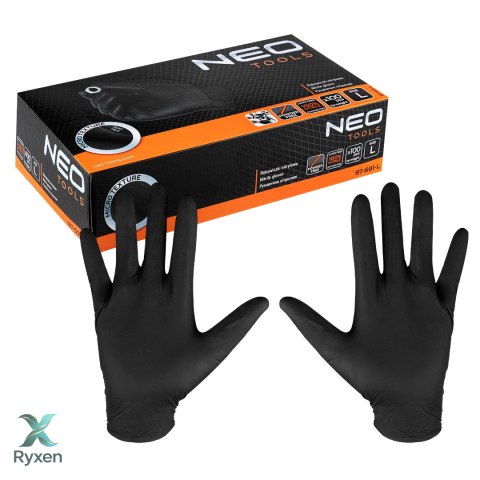 Rękawiczki nitrylowe, czarne, 100 sztuk, rozmiar L NEO TOOLS