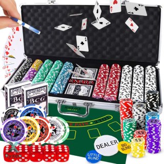 Zestaw do pokera 500 żetonów walizka karty texas kostki żetony poker duży - dr294 RTO