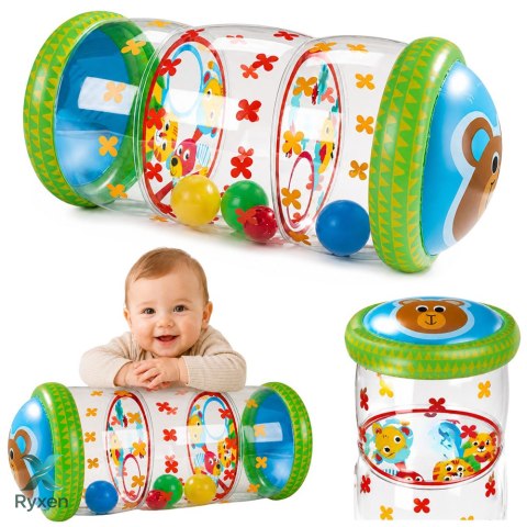 Dmuchany Walec Wałek Z Piłkami Do Raczkowania Dla Malucha Miś 51 x22 cm LEAN TOYS