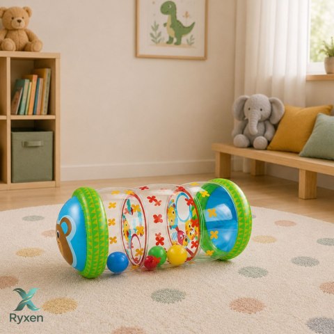Dmuchany Walec Wałek Z Piłkami Do Raczkowania Dla Malucha Miś 51 x22 cm LEAN TOYS