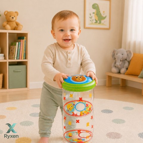 Dmuchany Walec Wałek Z Piłkami Do Raczkowania Dla Malucha Miś 51 x22 cm LEAN TOYS