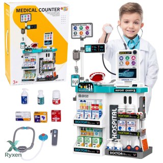 Duży Zestaw Lekarski Stolik Medyczny Doktor Światła Dźwięki Akcesoria 61el. LEAN TOYS