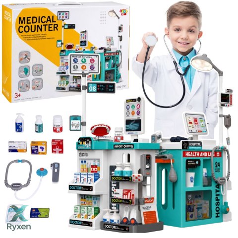 Duży Zestaw Lekarski Stolik Medyczny Doktor Światła Dźwięki Akcesoria 77el. LEAN TOYS
