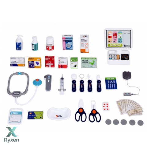Duży Zestaw Lekarski Stolik Medyczny Doktor Światła Dźwięki Akcesoria 77el. LEAN TOYS