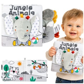 Miękka Książeczka Sensoryczna Ze Słonikiem Szeleszcząca Piszcząca Szara LEAN TOYS
