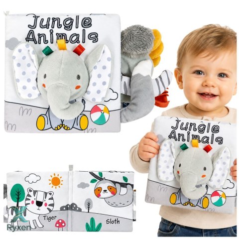 Miękka Książeczka Sensoryczna Ze Słonikiem Szeleszcząca Piszcząca Szara LEAN TOYS