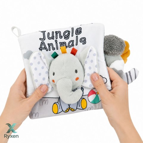 Miękka Książeczka Sensoryczna Ze Słonikiem Szeleszcząca Piszcząca Szara LEAN TOYS
