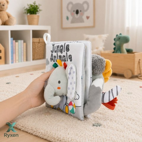 Miękka Książeczka Sensoryczna Ze Słonikiem Szeleszcząca Piszcząca Szara LEAN TOYS
