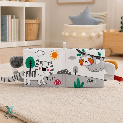 Miękka Książeczka Sensoryczna Ze Słonikiem Szeleszcząca Piszcząca Szara LEAN TOYS