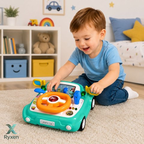 Panel Interaktywny Symulator Jazdy Autko Światła Dźwięki Niebieski LEAN TOYS