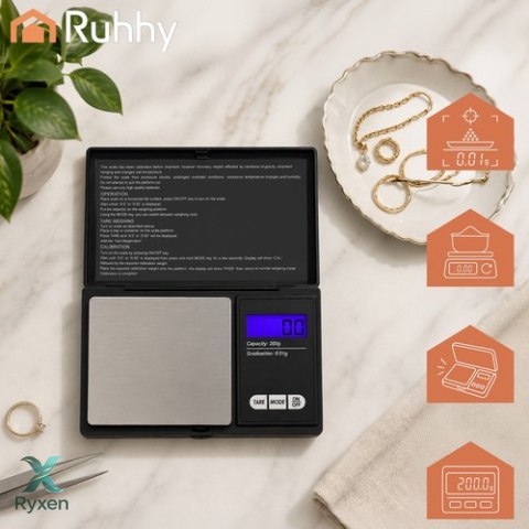 Waga kieszonkowa 200 x 0,01g z klapką 23508 Ruhhy RUHHY