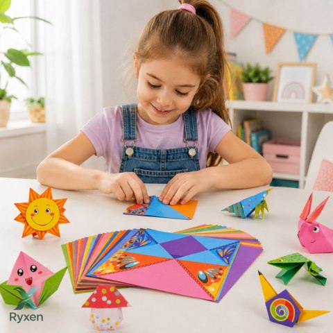 Zestaw Do Origami Papier Kolorowy Książeczka Instruktażowa 100 Arkuszy LEAN