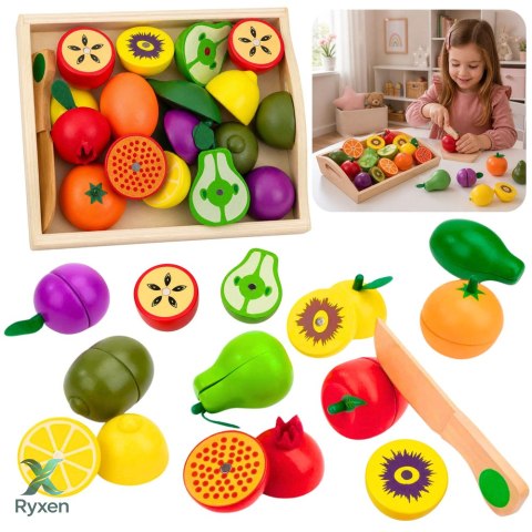 Zestaw Drewniane Owoce Do Krojenia Magnetyczne Bezpieczny Nóż Deska LEAN TOYS