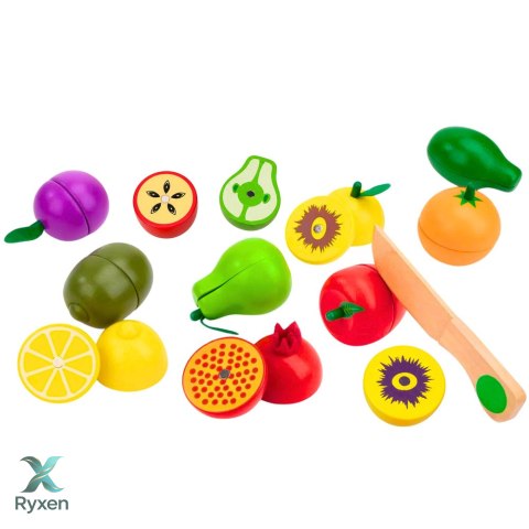 Zestaw Drewniane Owoce Do Krojenia Magnetyczne Bezpieczny Nóż Deska LEAN TOYS