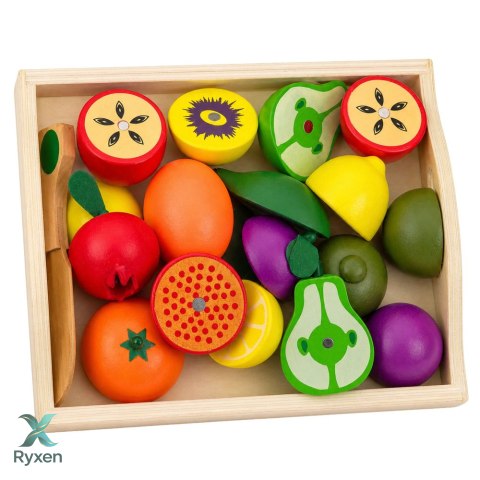 Zestaw Drewniane Owoce Do Krojenia Magnetyczne Bezpieczny Nóż Deska LEAN TOYS