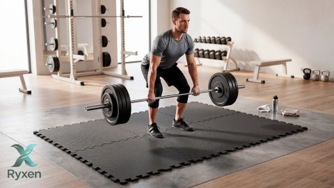 Mata ochronna pod sprzęt fitness i do ćwiczeń na siłowni, puzzle 60x60cm, zestaw 6 szt., 180x120cm, REBEL ACTIVE Rebel