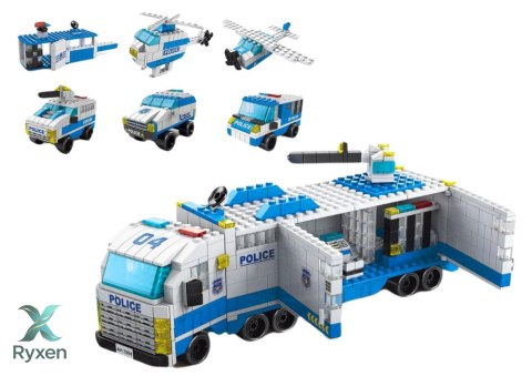 Ciężarówka Policyjna Klocki Konstrukcyjne 6w1 Zestaw Policja Pojazdy 1000el LEAN TOYS