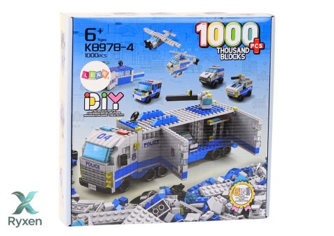 Ciężarówka Policyjna Klocki Konstrukcyjne 6w1 Zestaw Policja Pojazdy 1000el LEAN TOYS