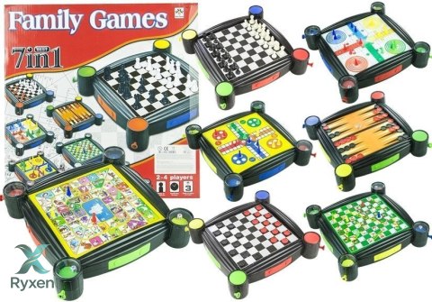 Zestaw Gier Planszowych 7w1 Warcaby Chińczyk Węże i Drabiny Tryktrak Ludo LEAN TOYS