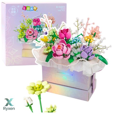 Klocki Konstrukcyjne Kompozycja W Pudełku Box Kwiatowy Fioletowy LED 706el. LEAN TOYS