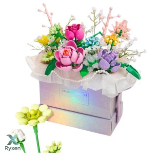 Klocki Konstrukcyjne Kompozycja W Pudełku Box Kwiatowy Fioletowy LED 706el. LEAN TOYS