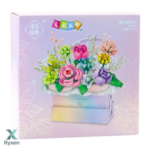 Klocki Konstrukcyjne Kompozycja W Pudełku Box Kwiatowy Fioletowy LED 706el. LEAN TOYS