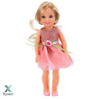 Lalka W Sukience z Kokardką Długie Włosy Różowa Grzebień 38cm LEAN TOYS