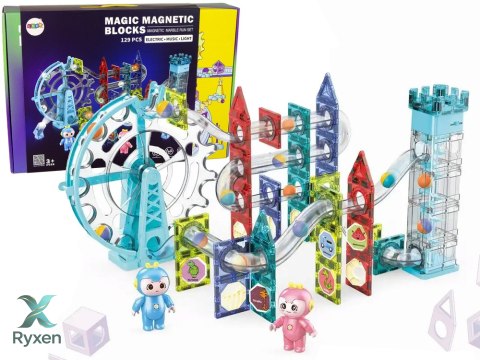 Świecąca Zjeżdżalnia Dla Kulek Klocki Magnetyczne Winda Diabelskie Koło 129 Elementów LEAN TOYS