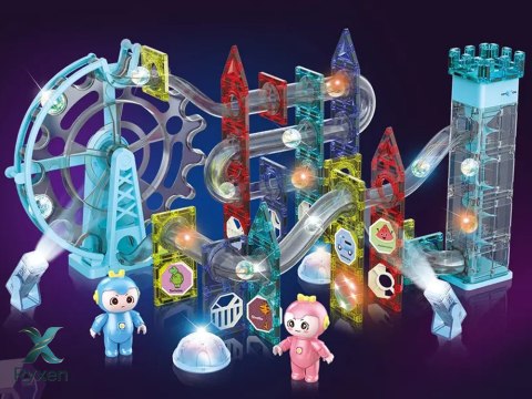Świecąca Zjeżdżalnia Dla Kulek Klocki Magnetyczne Winda Diabelskie Koło 129 Elementów LEAN TOYS