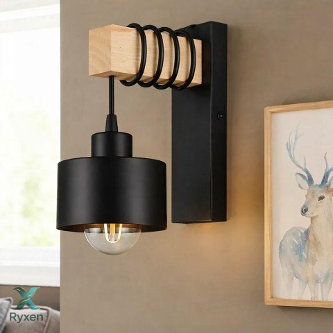 ZD192 Lampa ścienna drewno czarna ATL