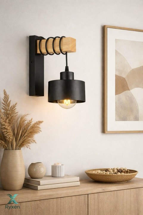 ZD192 Lampa ścienna drewno czarna ATL