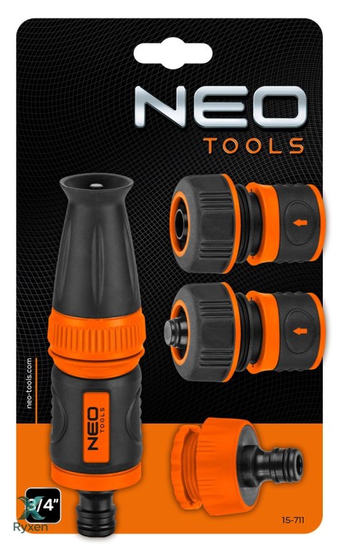 Zestaw 3/4" ze zraszaczem prostym, złaczkami i przyłaczem do kranu NEO TOOLS