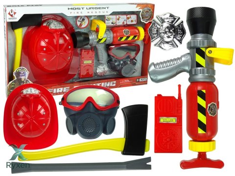 Zestaw Straż Pożarna Gaśnica Na Wodę Maska Kask Czerwony LEAN TOYS