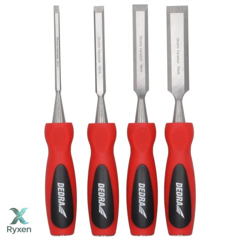 Zestaw dłut 4szt:6,12,18,25mm, stal crv, dwumat.uchwyt Dedra