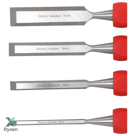 Zestaw dłut 4szt:6,12,18,25mm, stal crv, dwumat.uchwyt Dedra