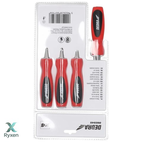 Zestaw dłut 4szt:6,12,18,25mm, stal crv, dwumat.uchwyt Dedra