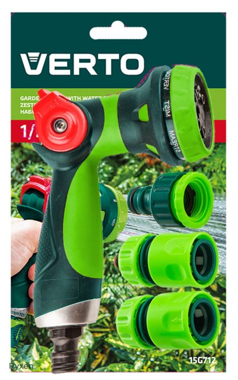 Zestaw z pistoletem zraszającym, złączkami, przyłączem do kranu 1/2" VERTO