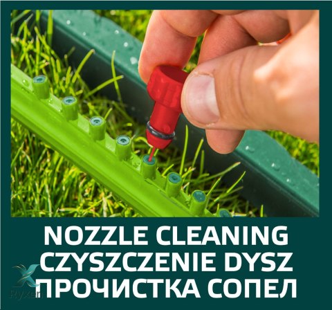Zraszacz oscylacyjny, powierzchnia zraszania 12 x 18 m, 16 dyszy zraszających, igła do udrażniania dysz VERTO