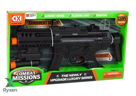 Duży Pistolet Karabin Maszynowy na baterie Światło Dźwięk Wibracje LEAN TOYS