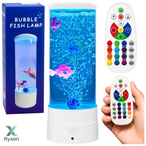 Lampka Nocna Ozdobna LED RGB Akwarium Z Rybkami 16 Kolorów USB Biała LEAN