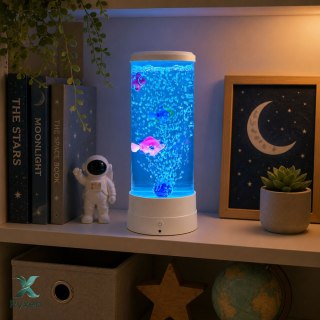 Lampka Nocna Ozdobna LED RGB Akwarium Z Rybkami 16 Kolorów USB Biała LEAN