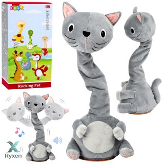 Pluszowy Tańczący Kot Zabawka Interaktywna Muzyczna Dźwięki Maskotka Szary LEAN TOYS