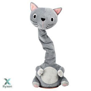 Pluszowy Tańczący Kot Zabawka Interaktywna Muzyczna Dźwięki Maskotka Szary LEAN TOYS