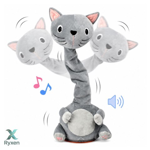 Pluszowy Tańczący Kot Zabawka Interaktywna Muzyczna Dźwięki Maskotka Szary LEAN TOYS