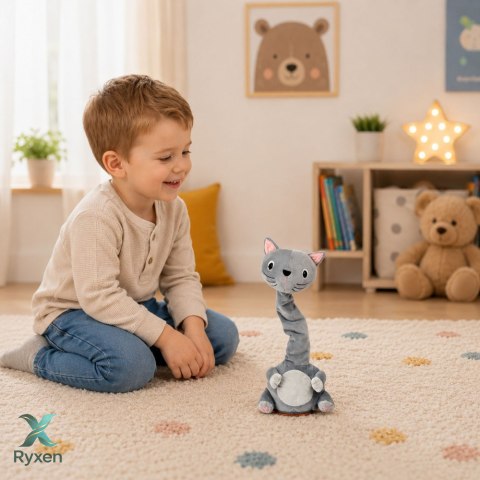 Pluszowy Tańczący Kot Zabawka Interaktywna Muzyczna Dźwięki Maskotka Szary LEAN TOYS