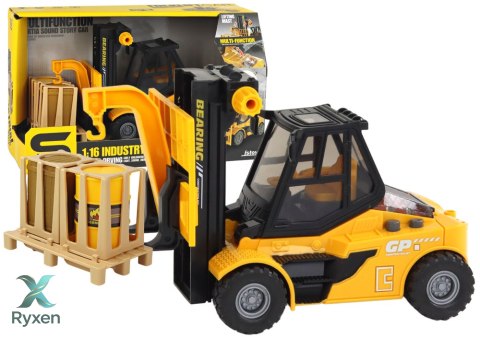 Wózek Widłowy 1:16 Ruchome Widły Dźwięki Światła Żółty LEAN TOYS